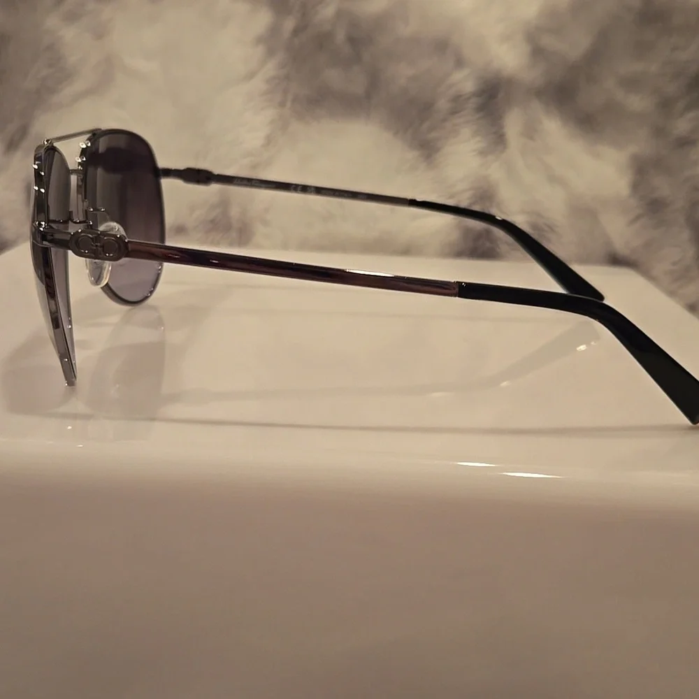 Salvatore Ferragamo Aviator Sunglasses Shiny Ruthenium Brand New In Box